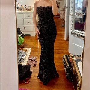 Elegant Black Strapless Sequin Dress